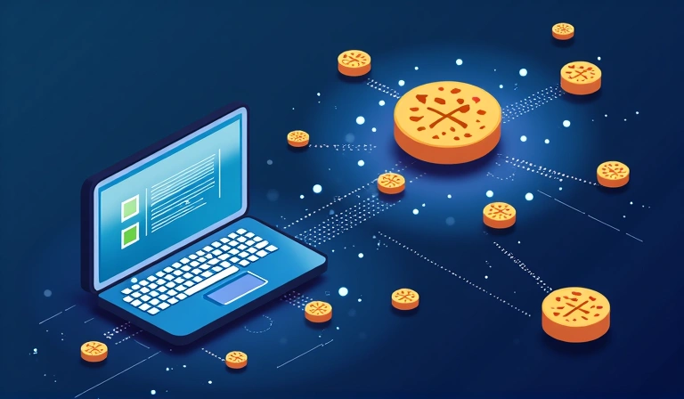 Ilustrace souborů cookie jako malých digitálních balíčků dat