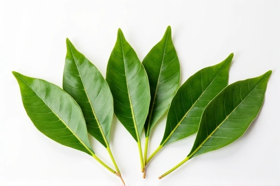 Fresh bay leaves on a white background, symbolizing purity and health